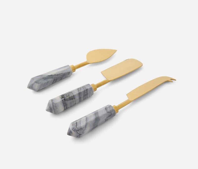 Blue Pheasant Priscilla Gray Polished Gold Cheese Knife Set