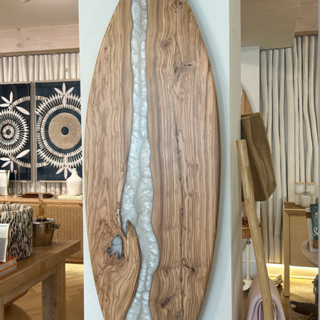 Chuck Romer Custom Olive Wood Board w MOP Resin 58" x 20"
