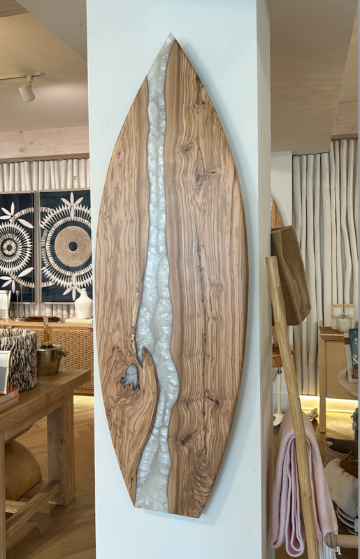 Chuck Romer Custom Olive Wood Board w MOP Resin 58" x 20"