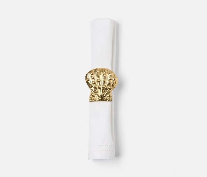Blue Pheasant Lana Polished Gold Clam Shell Napkin Ring Brass - Set of 4