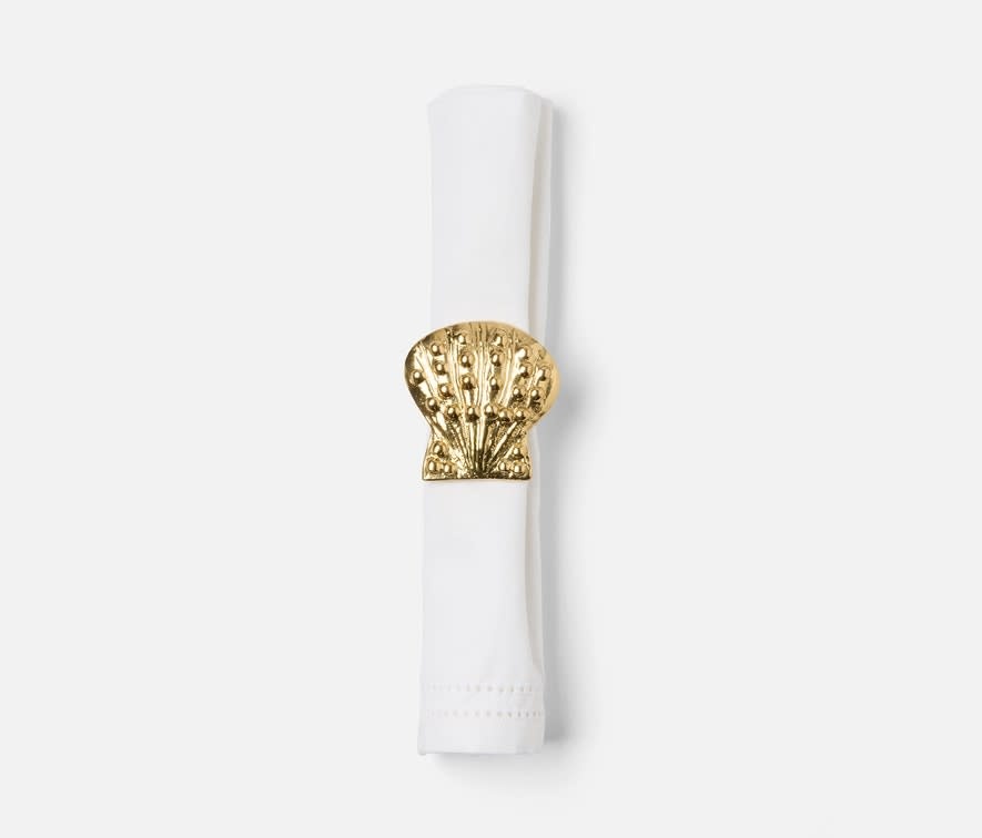Blue Pheasant Lana Polished Gold Clam Shell Napkin Ring Brass - Set of 4
