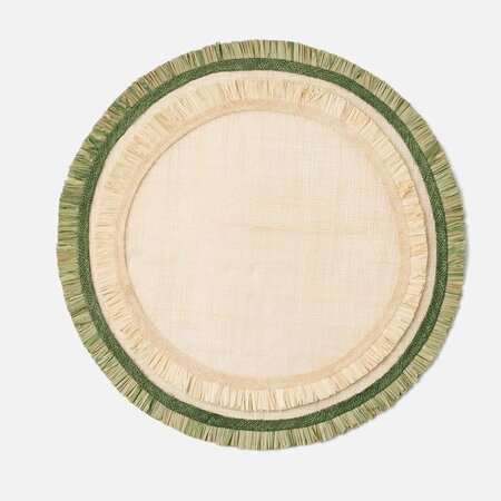 Blue Pheasant Nerina Natural/Green Fringe Round Placemat