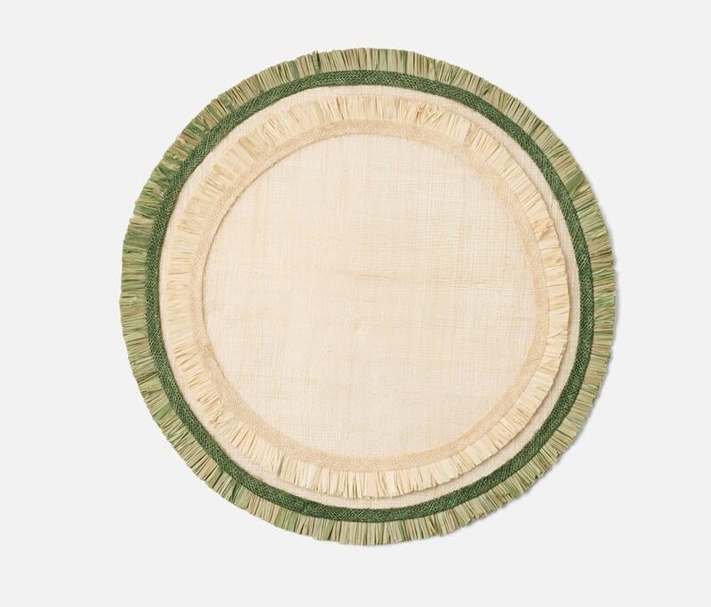 Blue Pheasant Nerina Natural/Green Fringe Round Placemat