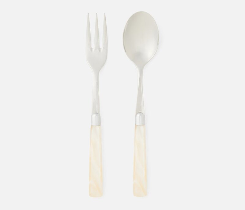 Blue Pheasant Colson Ivory/Polished Silver 2 Piece Serving Set