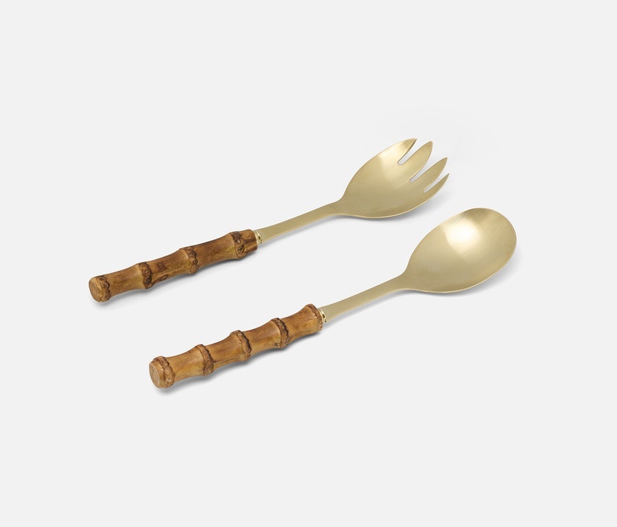 Blue Pheasant Zoya Matte Gold/Natural 2 Piece Serving Set