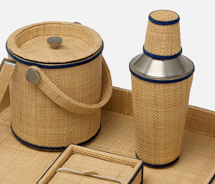 Blue Pheasant Gable Natural/Navy Ice Bucket w Tongs