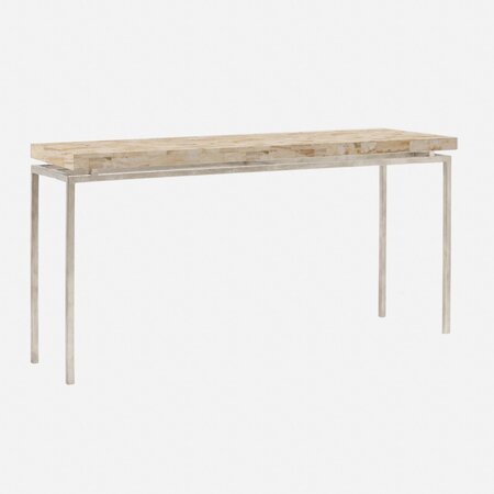 Made Goods Benjamin Console Texturized Silver Steel Crystal Stone Beige Stone  60"L x 10"W x 31"H