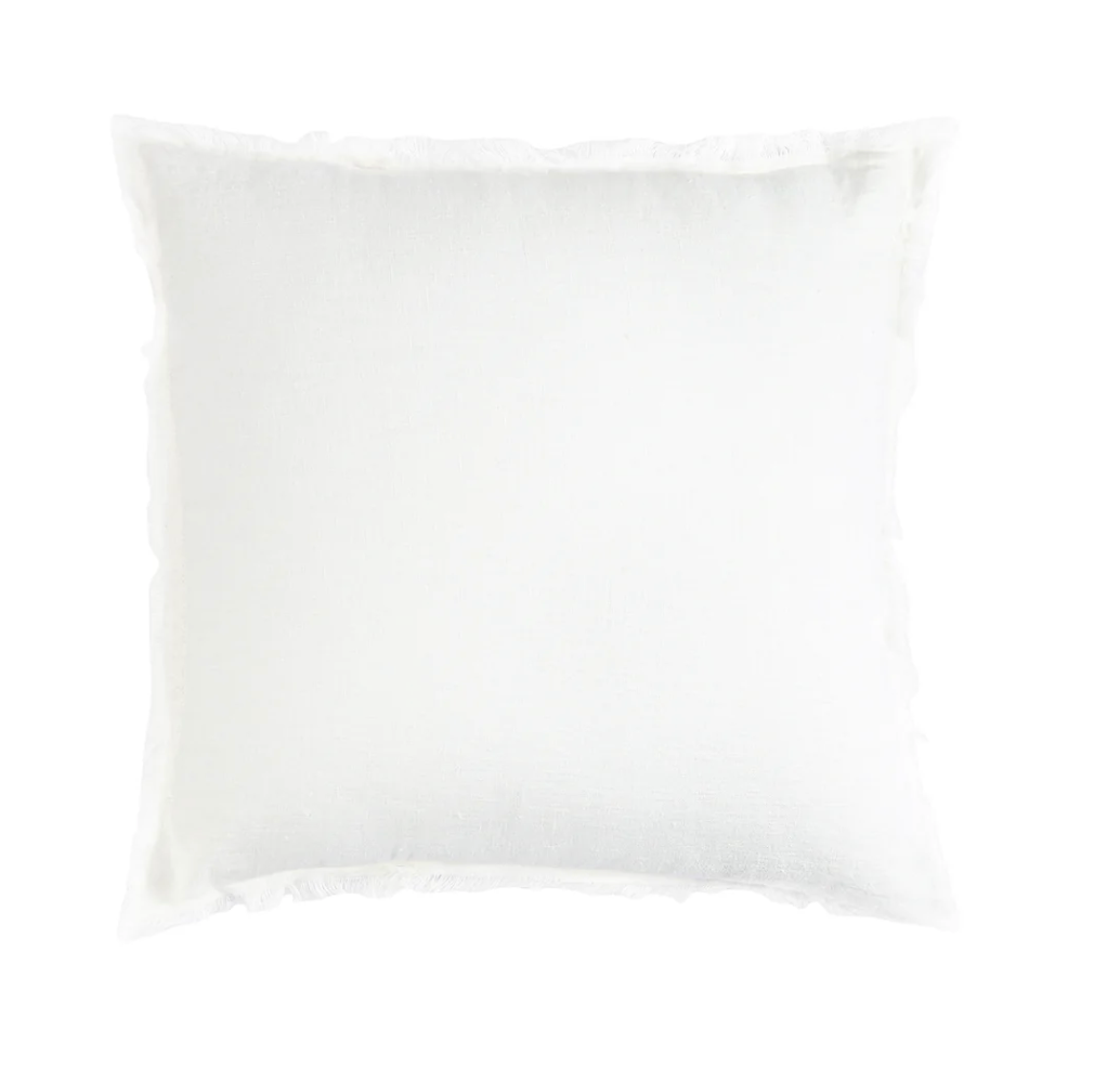 Anaya Home Bright White Fringe Soft Linen Pillow 20x20