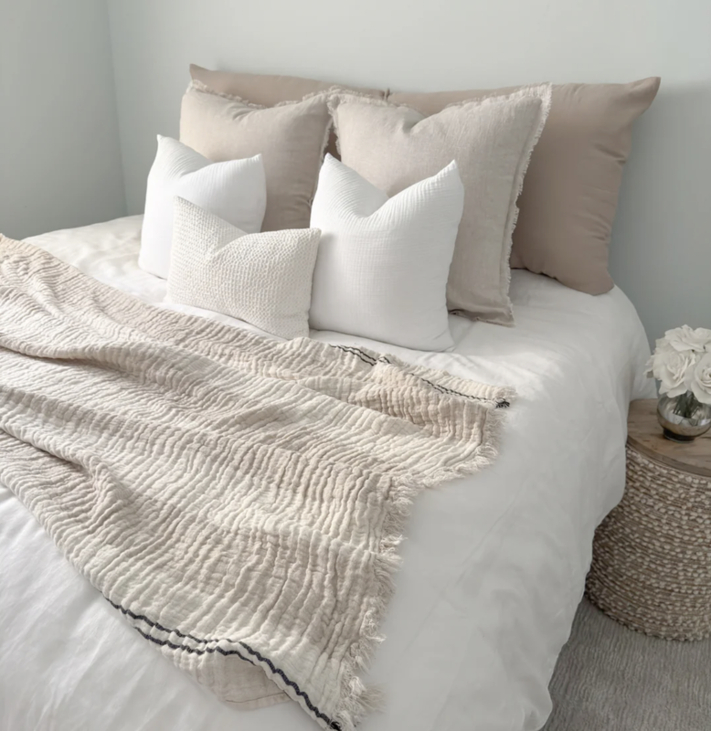 Anaya Home Crinkled Luxe Linen Stripe Throw Ivory