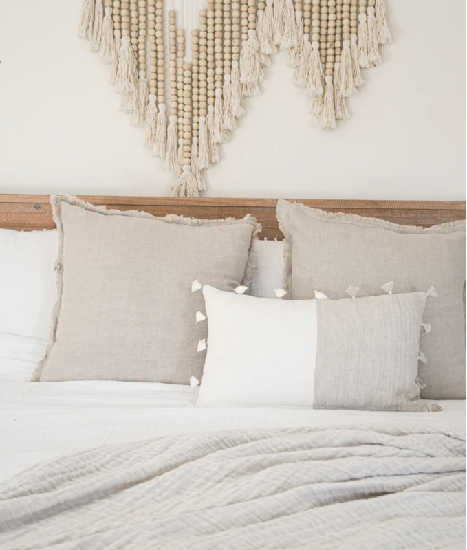 Anaya Home Natural Beige Fringe So Soft Linen Pillow 26x26