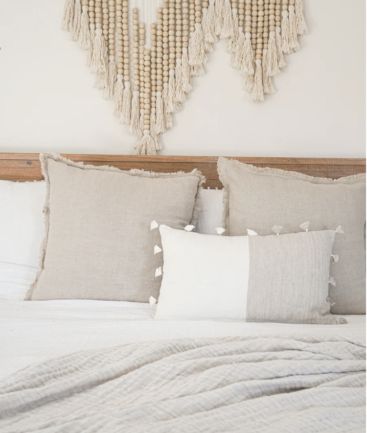 Anaya Home Natural Beige Fringe So Soft Linen Pillow 26x26
