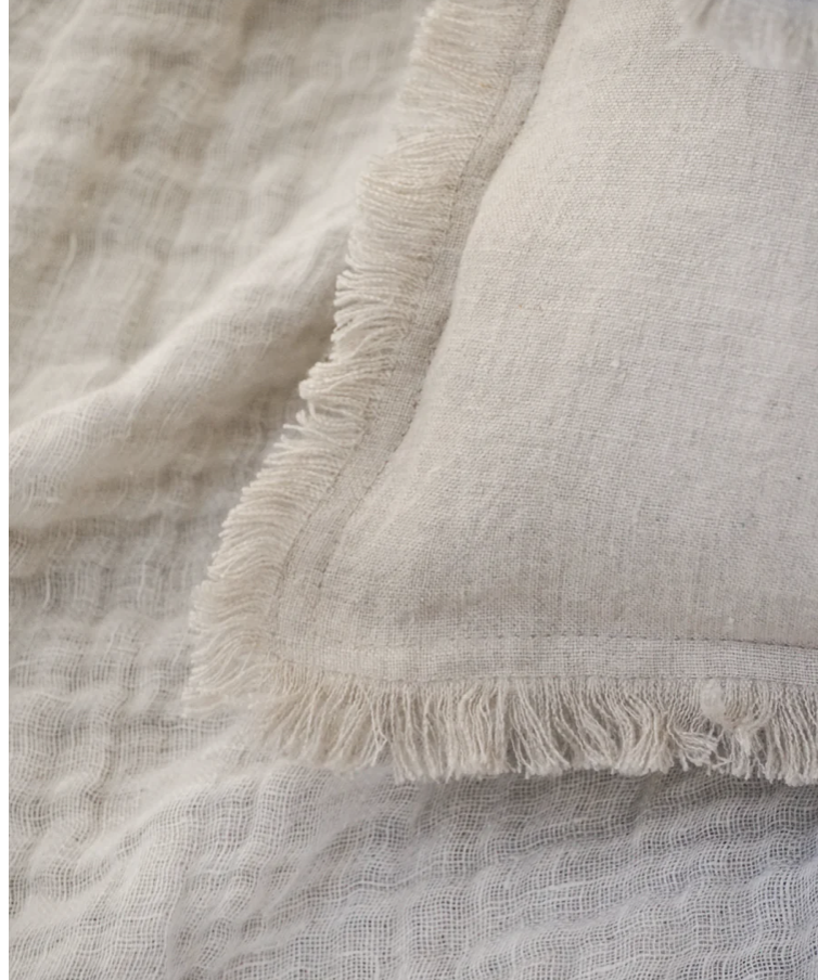 Anaya Home Natural Beige Fringe So Soft Linen Pillow 20x20