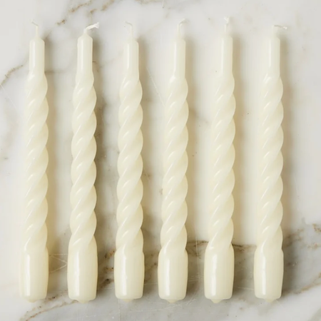 Etu Home Lacquered Twisted Taper Candles, Cream, Set of 6