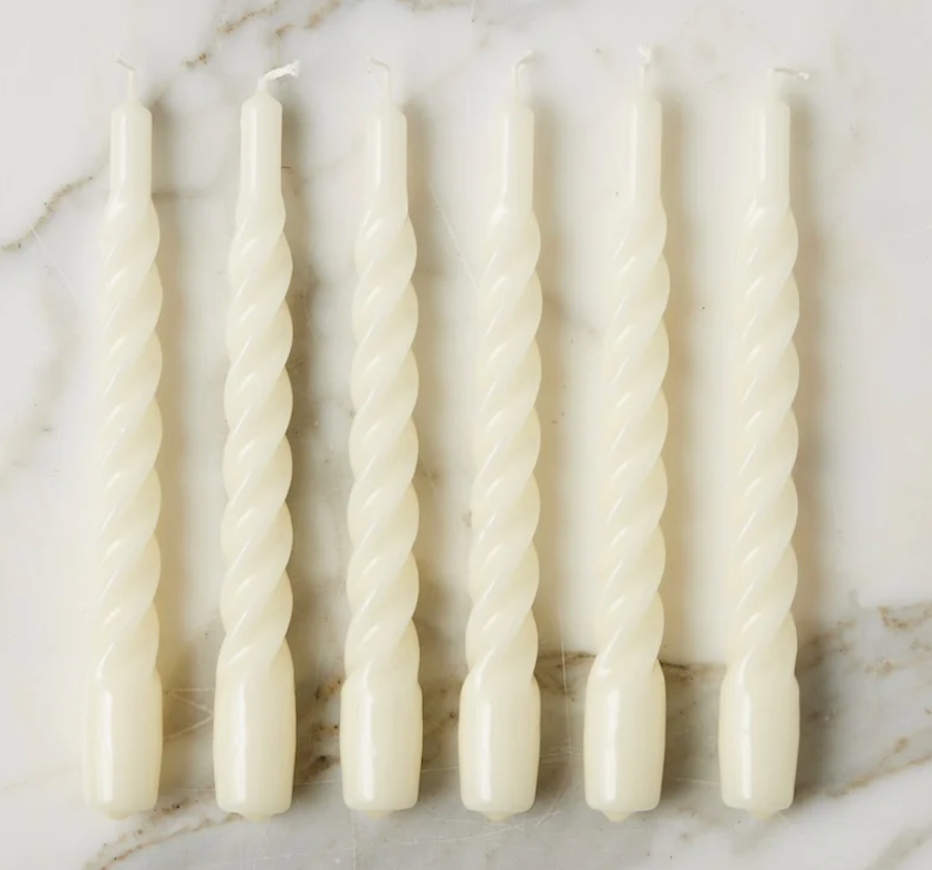 Etu Home Lacquered Twisted Taper Candles, Cream, Set of 6