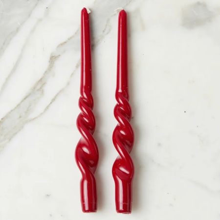 Etu Home Lacquered Tall Twisted Taper Candles, Merlot, Set of 2