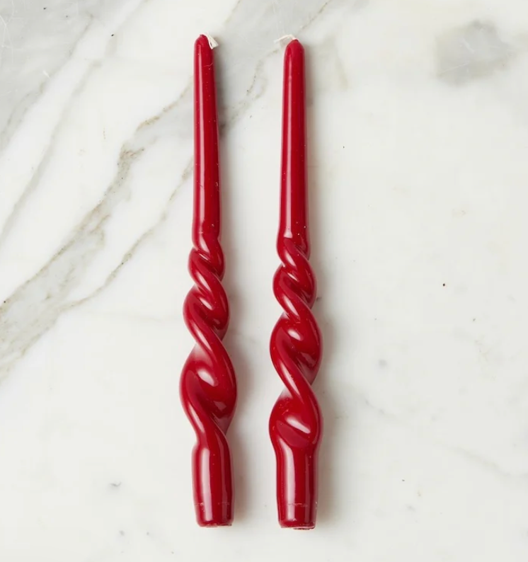 Etu Home Lacquered Tall Twisted Taper Candles, Merlot, Set of 2