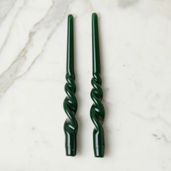 Etu Home Lacquered Tall Twisted Taper Candles, Spruce, Set of 2