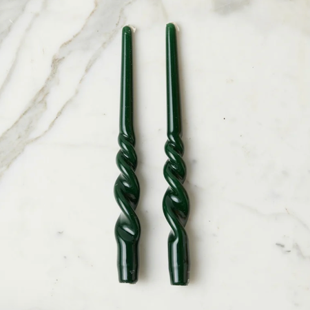 Etu Home Lacquered Tall Twisted Taper Candles, Spruce, Set of 2