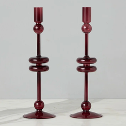 Etu Home Glass Candlestick Pair, Large, Merlot