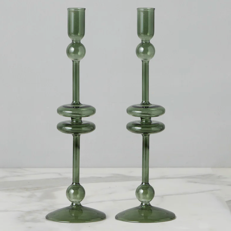 Etu Home Emerald Glass Candlestick Pair, Large