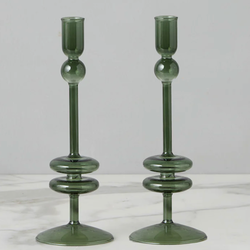 Etu Home Emerald Glass Candlestick Pair, Medium