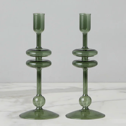 Etu Home Emerald Glass Candlestick Pair, Small