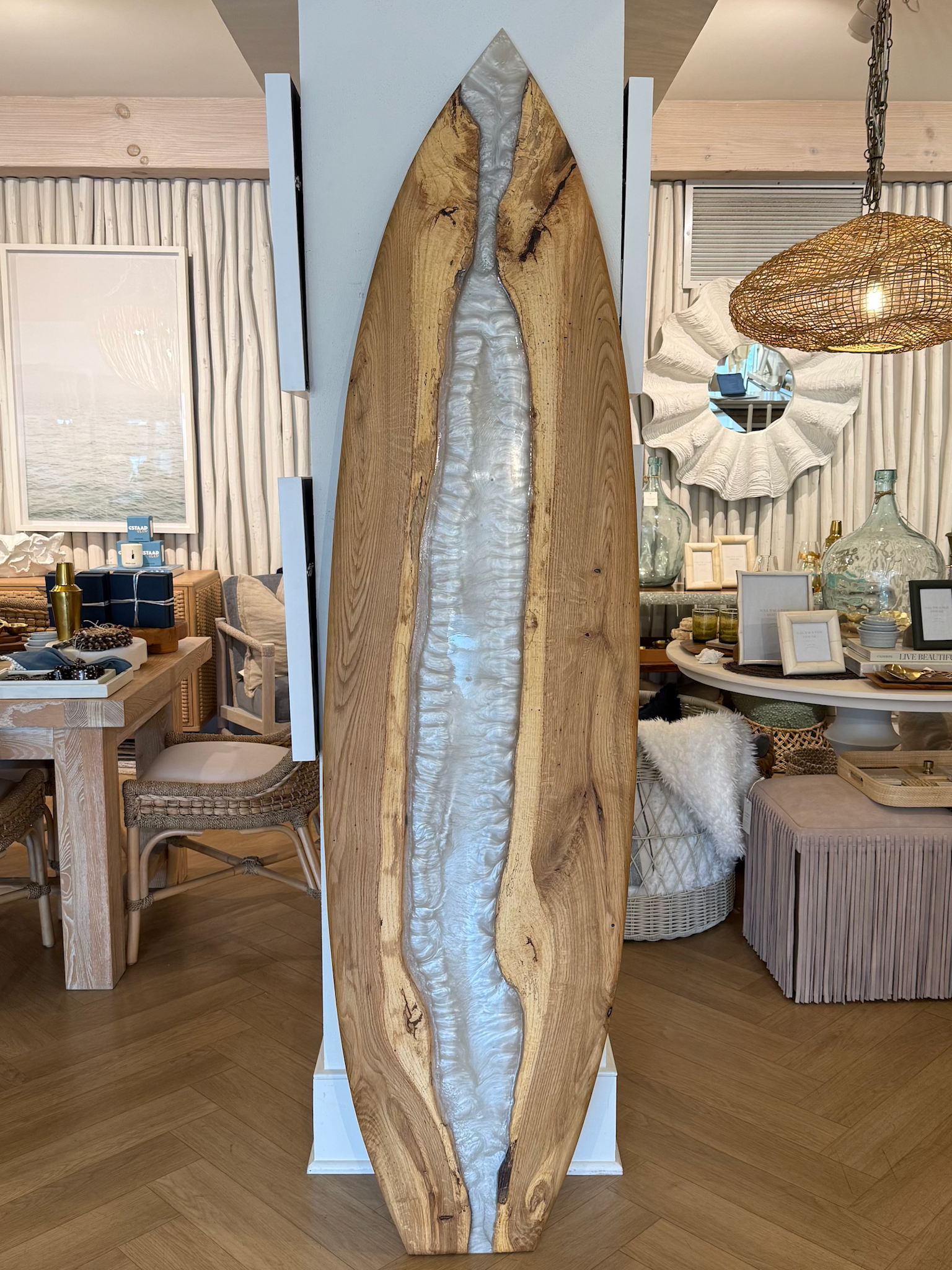 Chuck Romer Custom Oak Wood Board w MOP Resin 82" x 21.5"