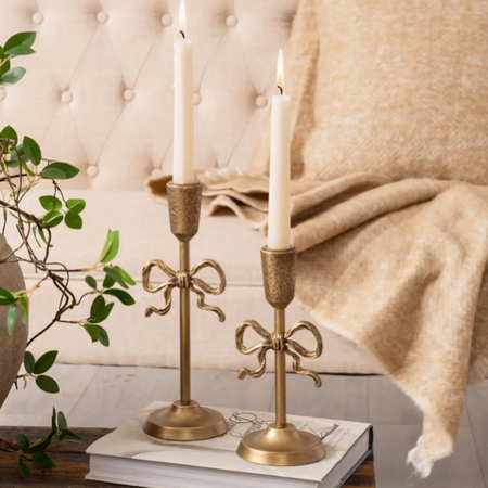 Audrey's Home & Gift Gold Bow Taper Holder - Set of 2 (1S & 1L)