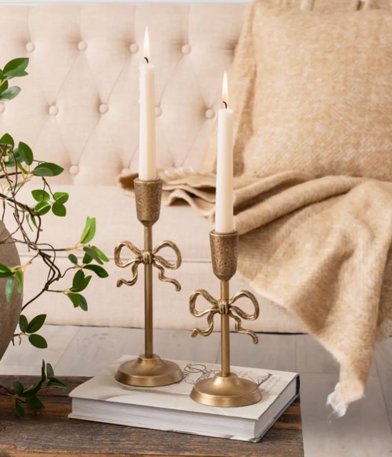 Audrey's Home & Gift Gold Bow Taper Holder - Set of 2 (1S & 1L)