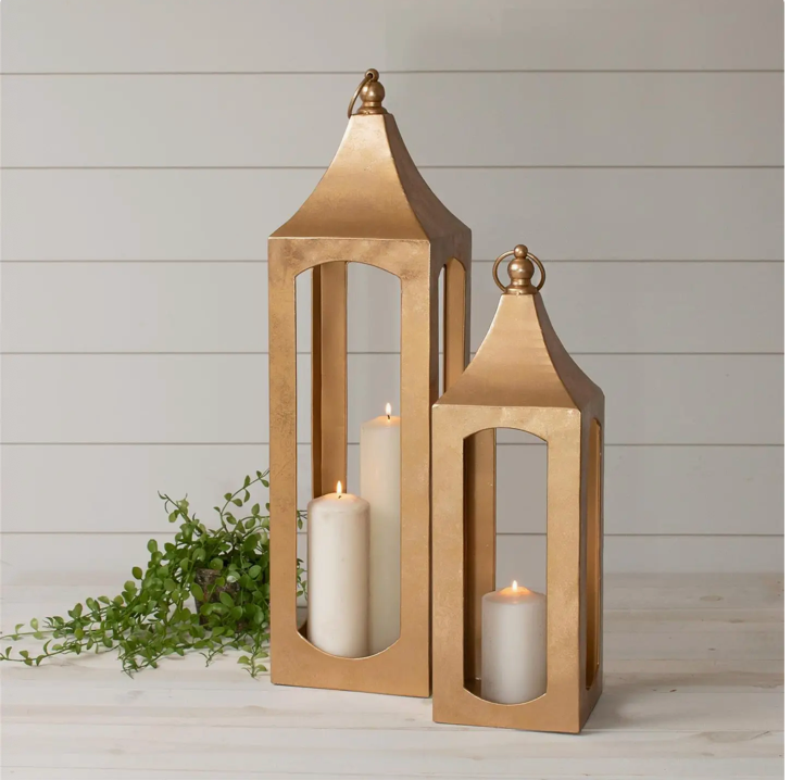 Audrey's Home & Gift Metallic Gold Lanterns - Set of 2