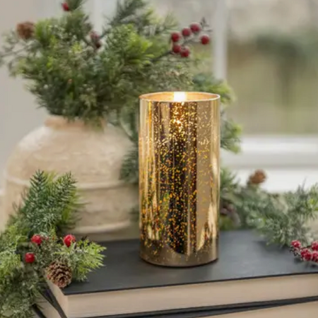 Ragon House 6" Gold Mercury Glass 3D Flame Candle