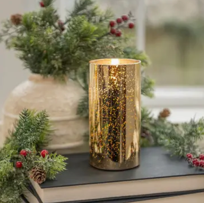 Ragon House 6" Gold Mercury Glass 3D Flame Candle