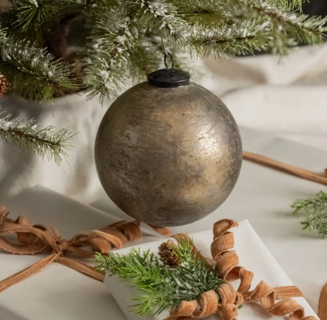 Ragon House 6" Silver Crackle Kugel Ornament