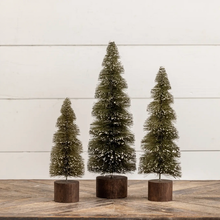 Ragon House Snowy Green Spiral Trees w Stump Base - Set of 3