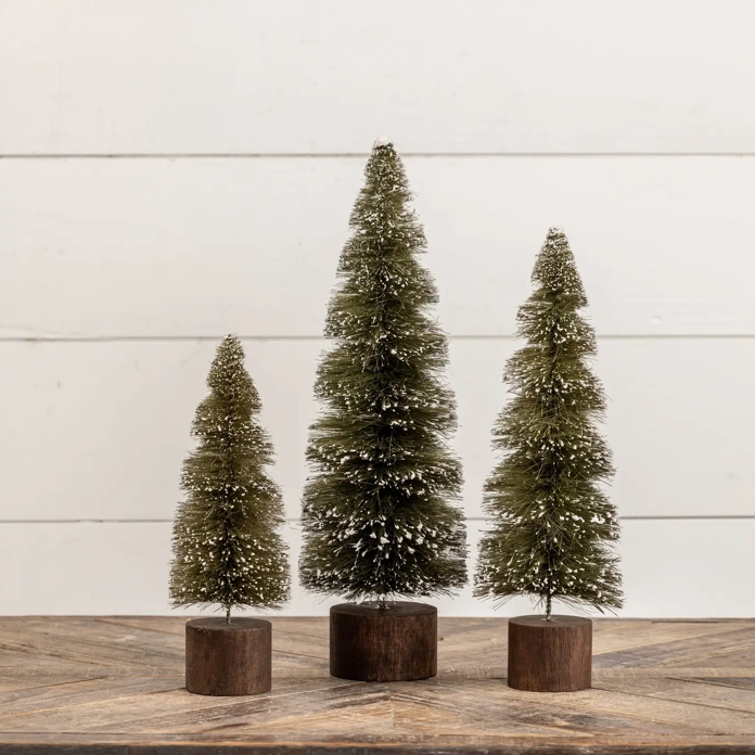 Ragon House Snowy Green Spiral Trees w Stump Base - Set of 3