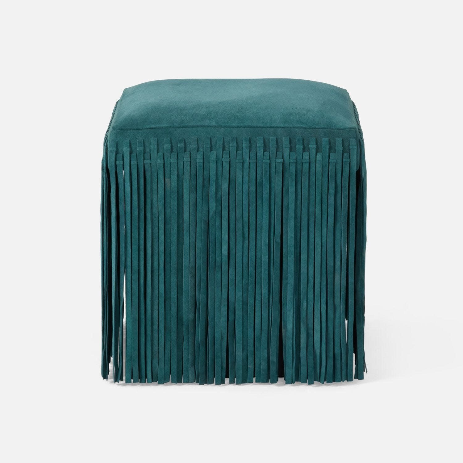 Made Goods Hallie Fringe Suede Stool Jade Suede