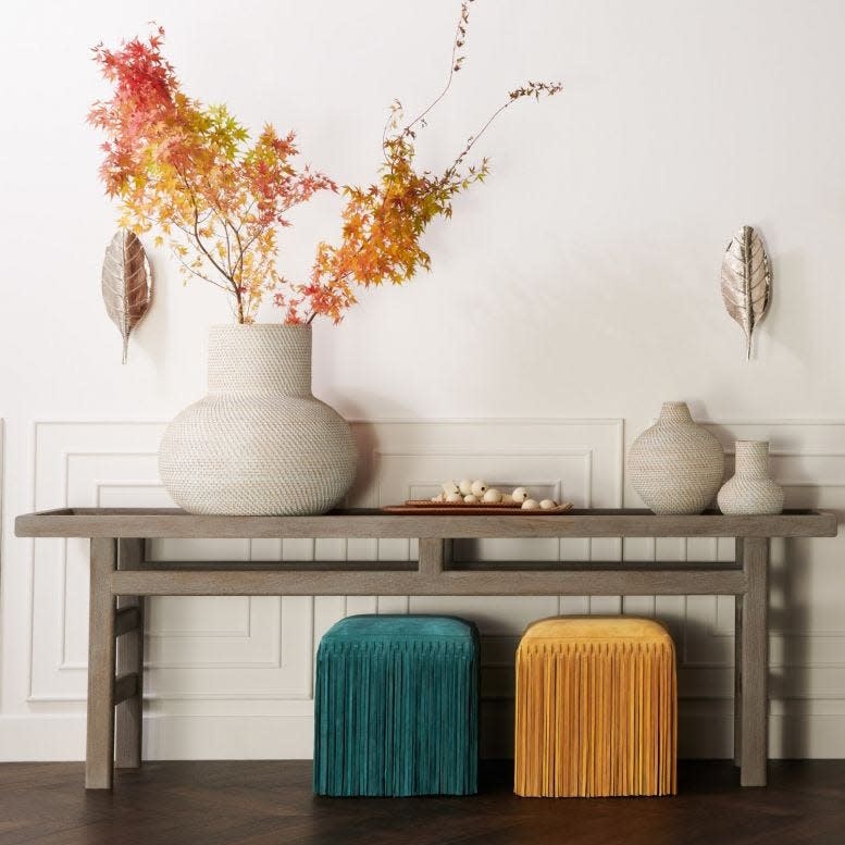Made Goods Hallie Fringe Suede Stool Jade Suede