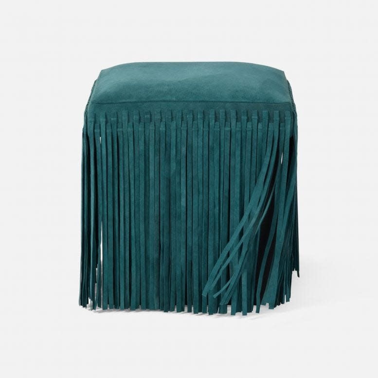 Made Goods Hallie Fringe Suede Stool Jade Suede