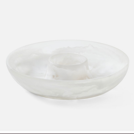 Blue Pheasant HUGO, White Swirled, Chip and Dip Bowl, Resin