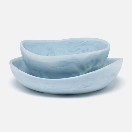 Blue Pheasant MAZZY, Pastel Blue Swirled, Serving Bowls, Resin, Set/2