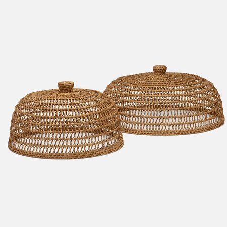 Blue Pheasant JACEN, Honey, Food Cover W/ Knob Handle, Round, Rattan, Set/2