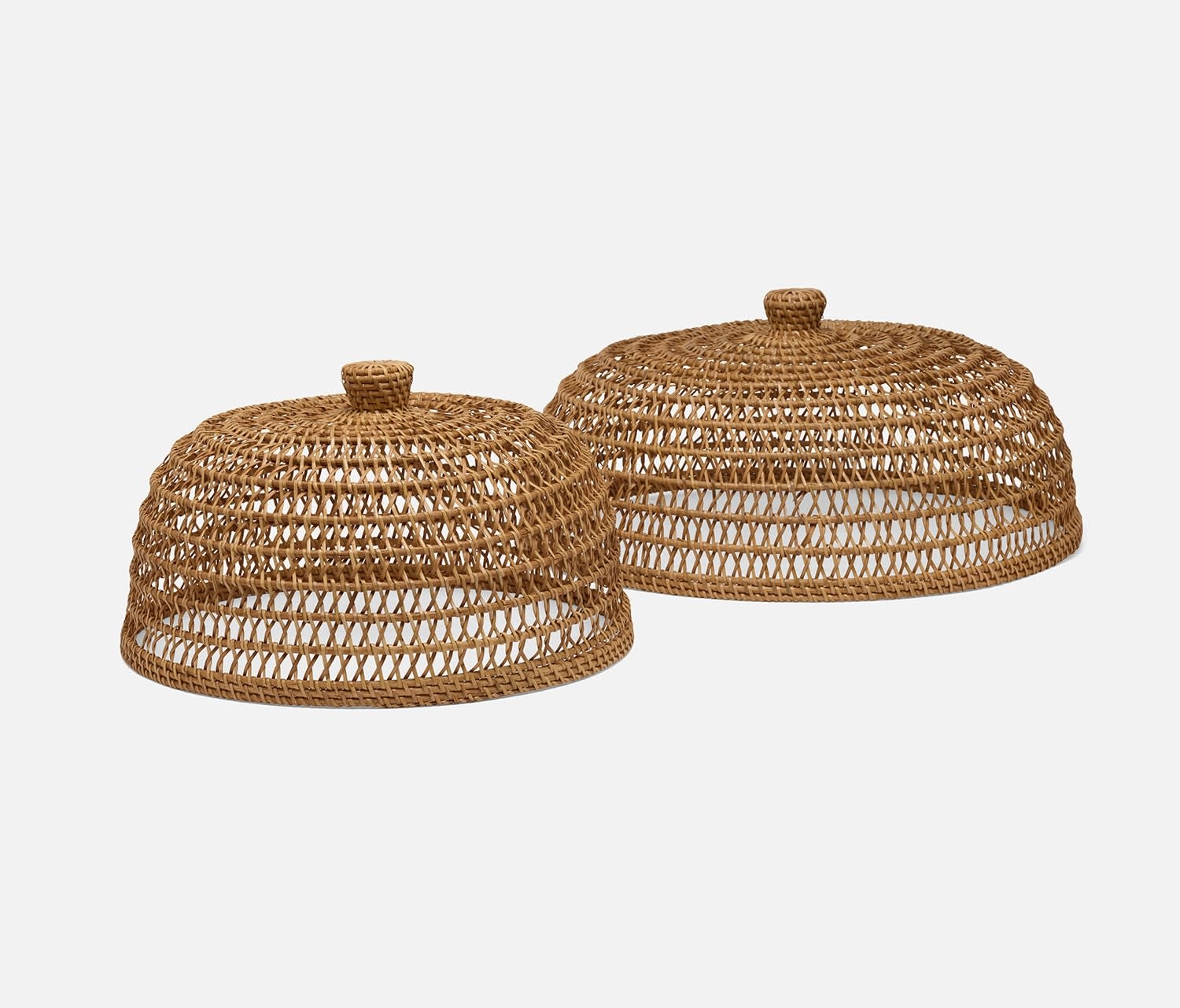 Blue Pheasant JACEN, Honey, Food Cover W/ Knob Handle, Round, Rattan, Set/2