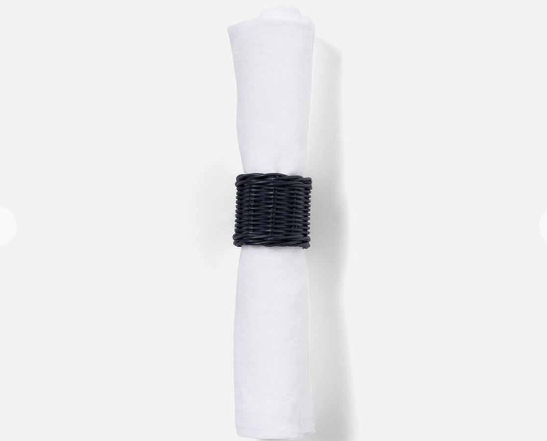 Blue Pheasant ANNMARIE, Navy, Woven Napkin Ring, Rattan, Boxed, Pack/4