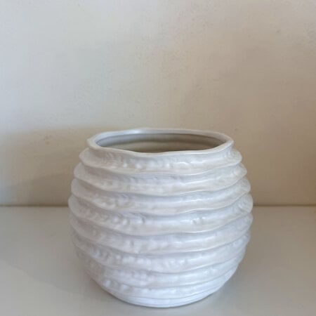 White Ceramic Textured Round Vase