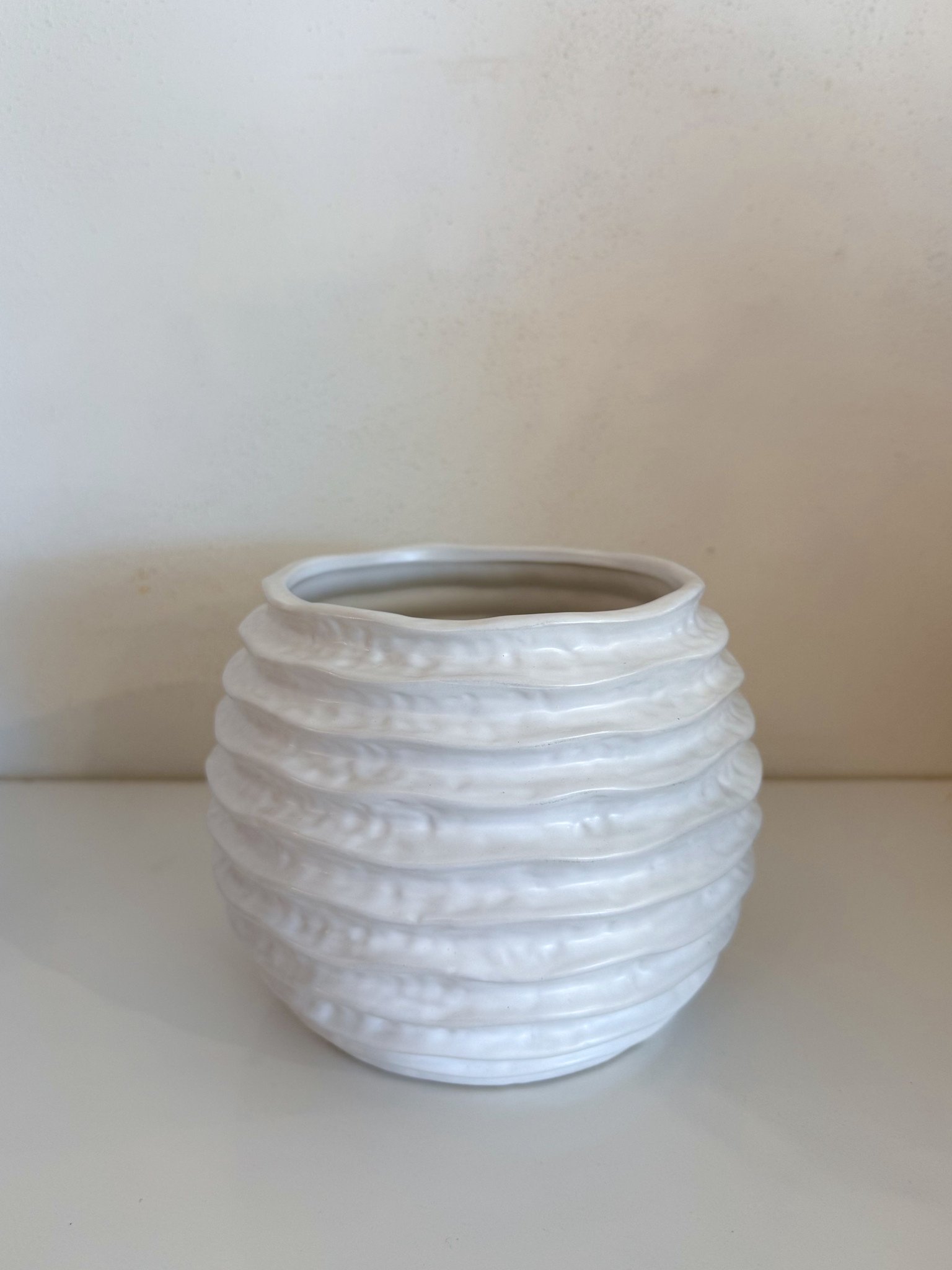 White Ceramic Textured Round Vase
