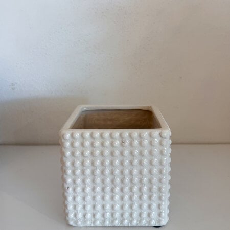 White Ceramic Square Dotted Vase