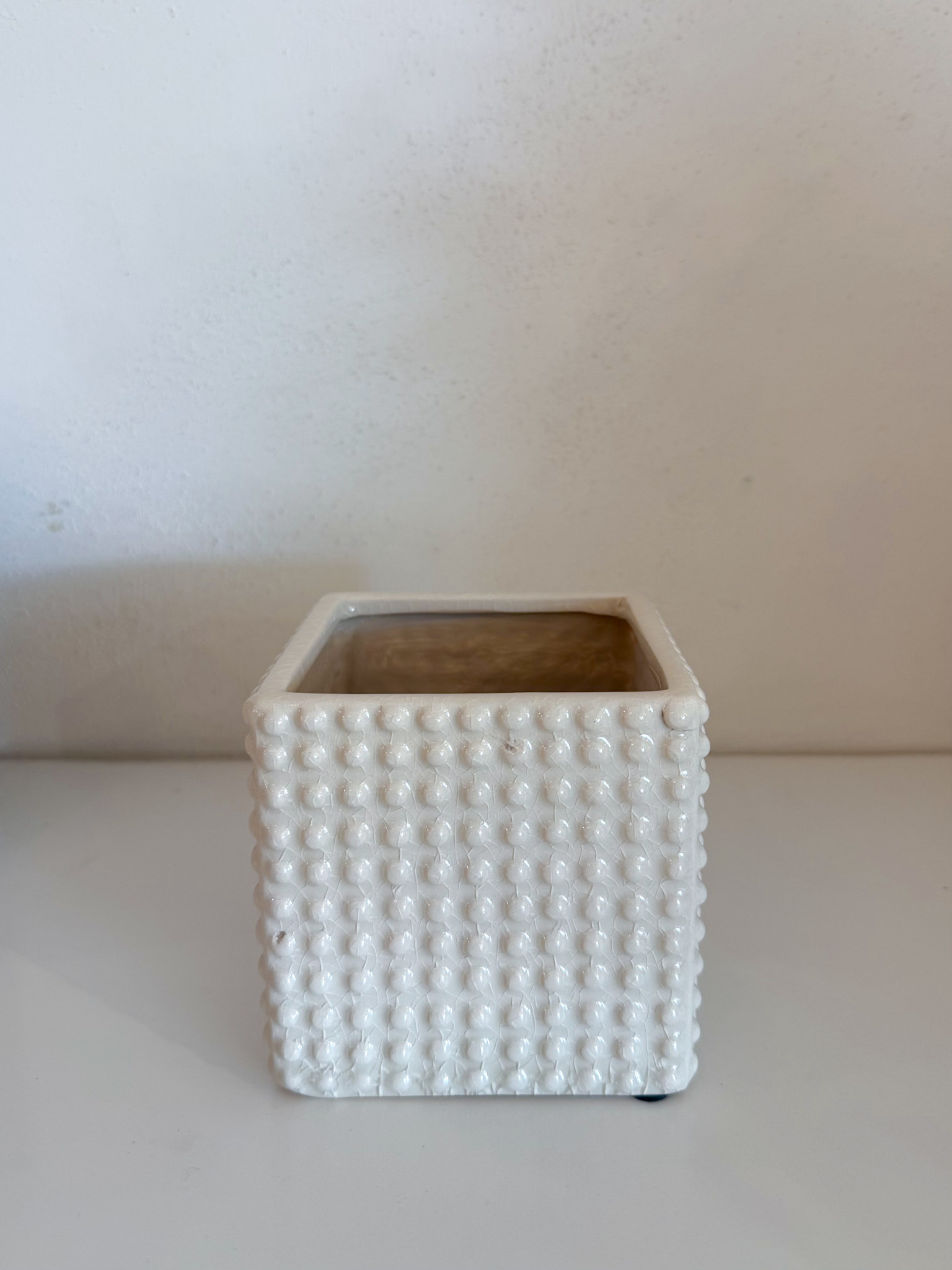 White Ceramic Square Dotted Vase