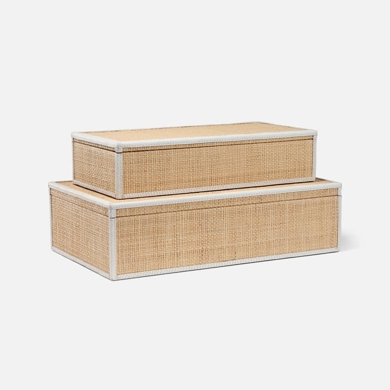 Made Goods Hammet White Raffia/Full Grain Leather Box