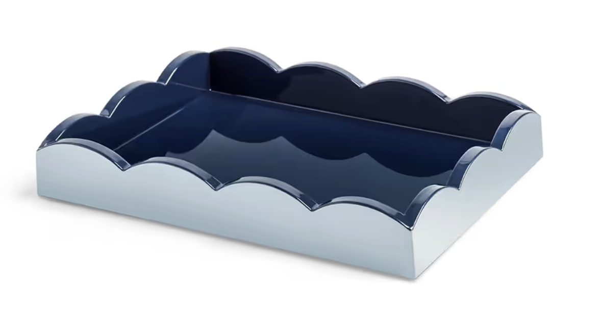 Addison Ross 11x8 Scallop Tray Pale Denim & Navy