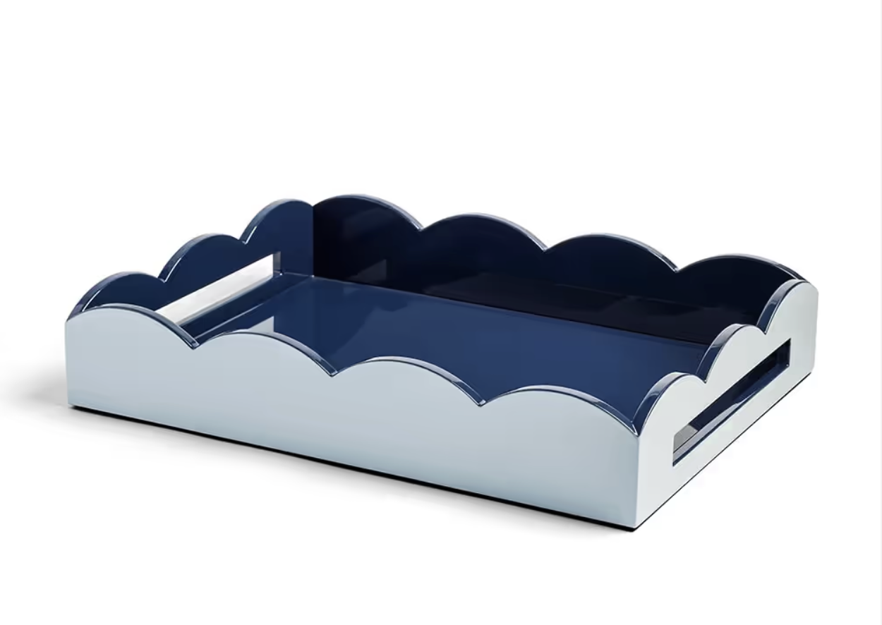 Addison Ross 17x13 Scallop Tray Pale Denim & Navy